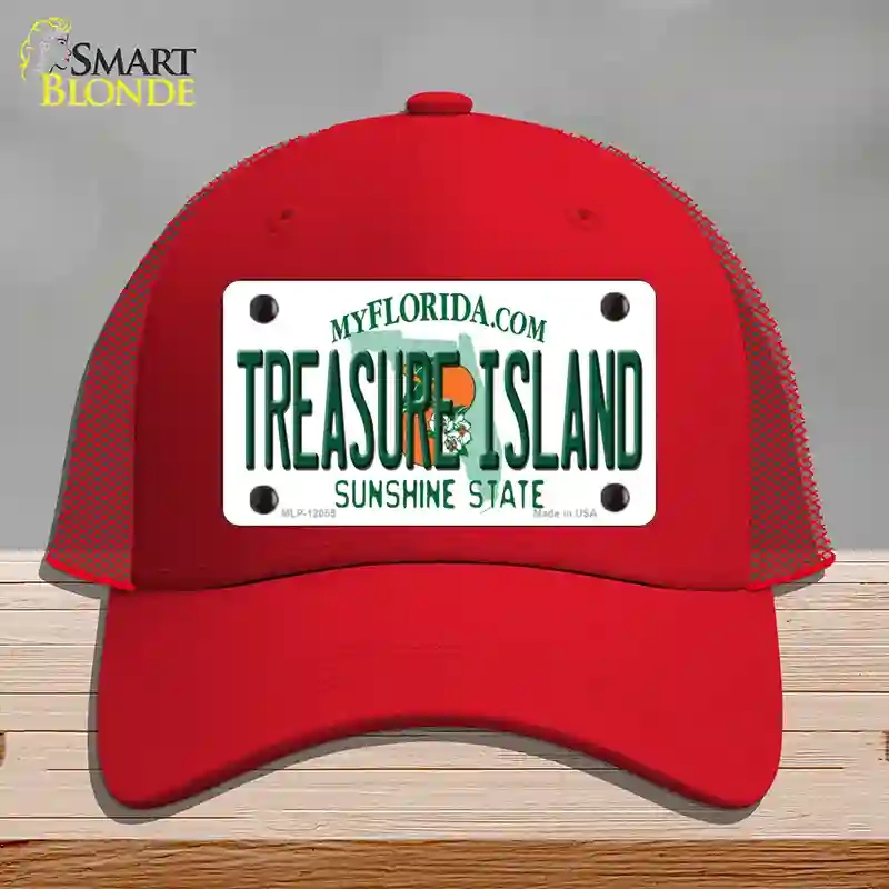 HAT17-MLP-12055 Florida Treasure Island Novelty License Plate Hat, Mesh - Red
