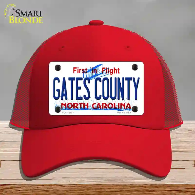 HAT17-MLP-12113 Gates County North Carolina State Novelty License Plate Hat, Mesh - Red