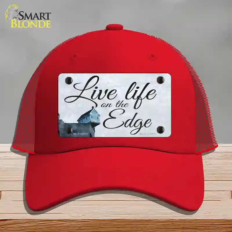 HAT17-MLP-12213 Live Life on the Edge Novelty License Plate Hat, Mesh - Red