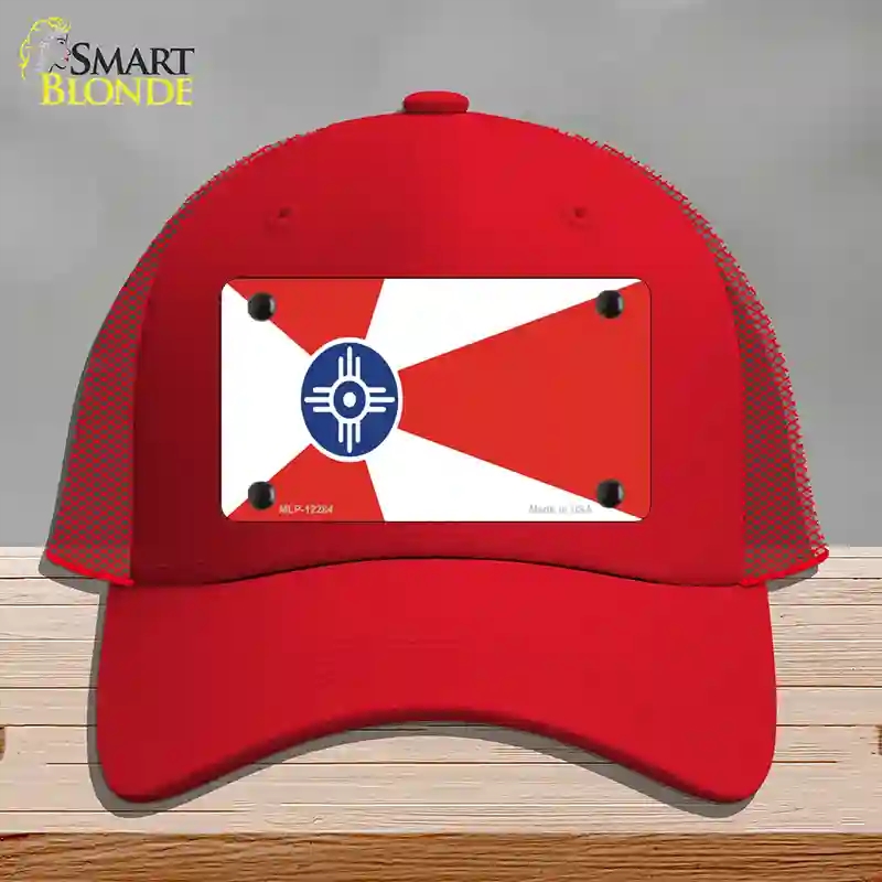 HAT17-MLP-12284 Wichita Flag Novelty License Plate Hat, Mesh - Red