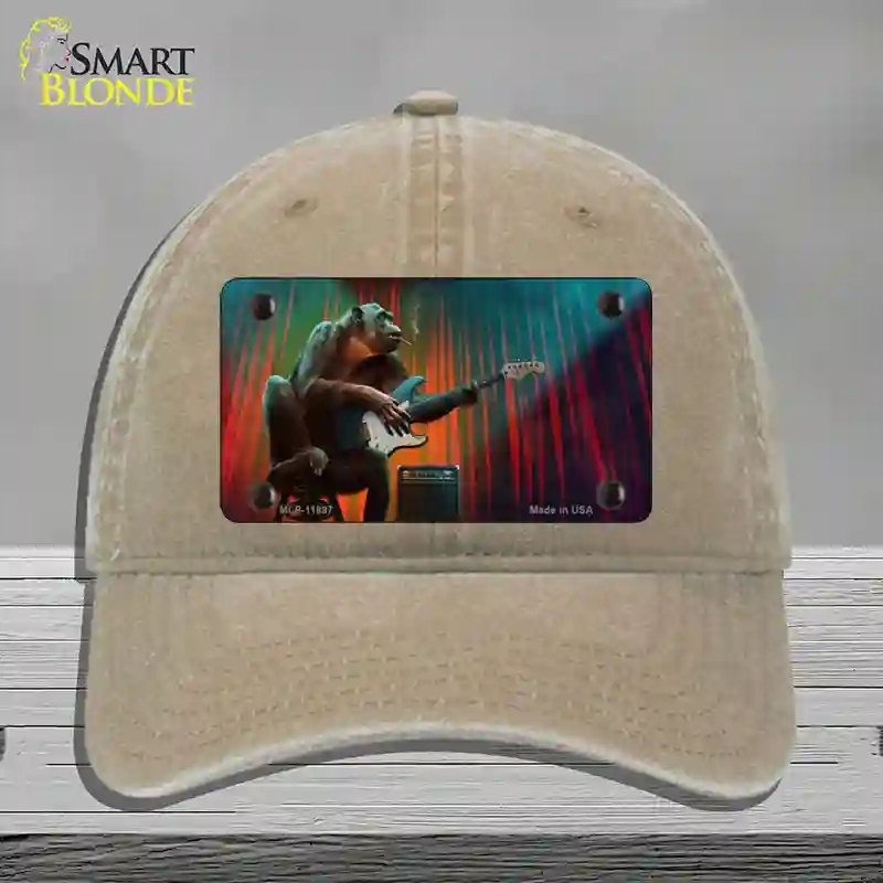 HAT09-MLP-11897 Monkey with Guitar Novelty License Plate Hat, Unconstructed Cotton - Khaki