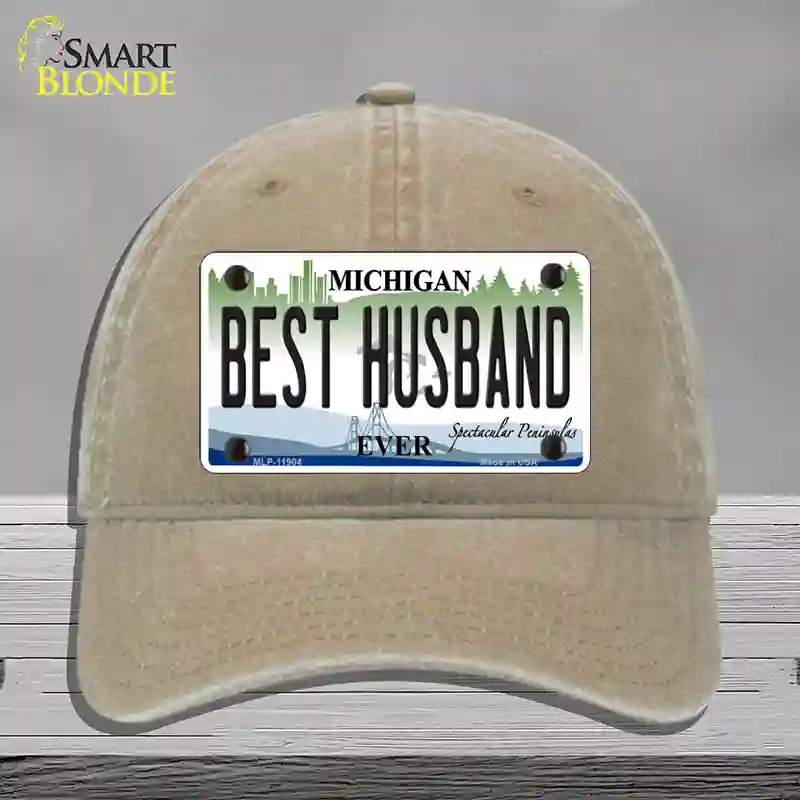 HAT09-MLP-11904 Michigan Best Husband Novelty License Plate Hat, Unconstructed Cotton - Khaki