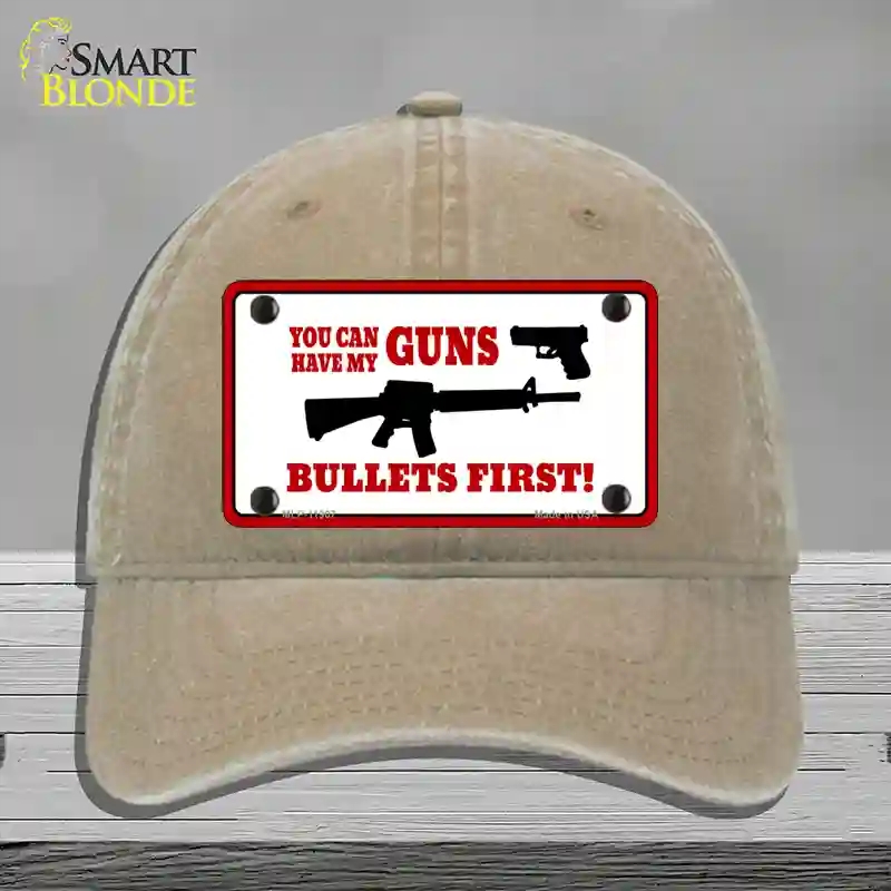HAT09-MLP-11907 Bullets First Novelty License Plate Hat, Unconstructed Cotton - Khaki