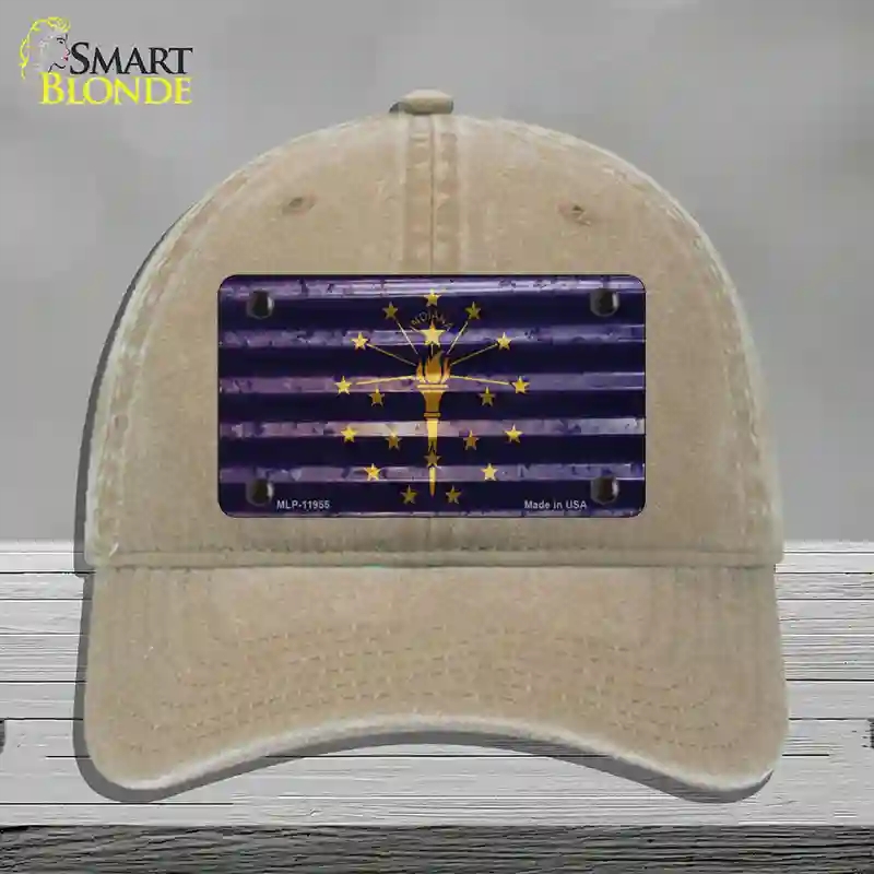 HAT09-MLP-11955 Indiana Corrugated Flag Novelty License Plate Hat, Unconstructed Cotton - Khaki