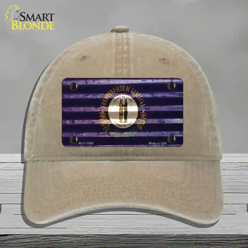 HAT09-MLP-11958 Kentucky Corrugated Flag Novelty License Plate Hat, Unconstructed Cotton - Khaki