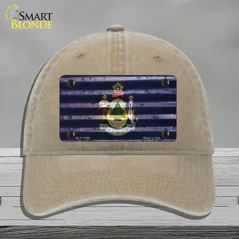 HAT09-MLP-11960 Maine Corrugated Flag Novelty License Plate Hat, Unconstructed Cotton - Khaki