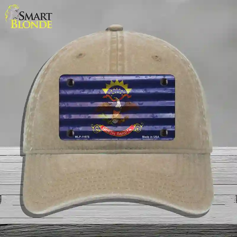 HAT09-MLP-11975 North Dakota Corrugated Flag Novelty License Plate Hat, Unconstructed Cotton - Khaki