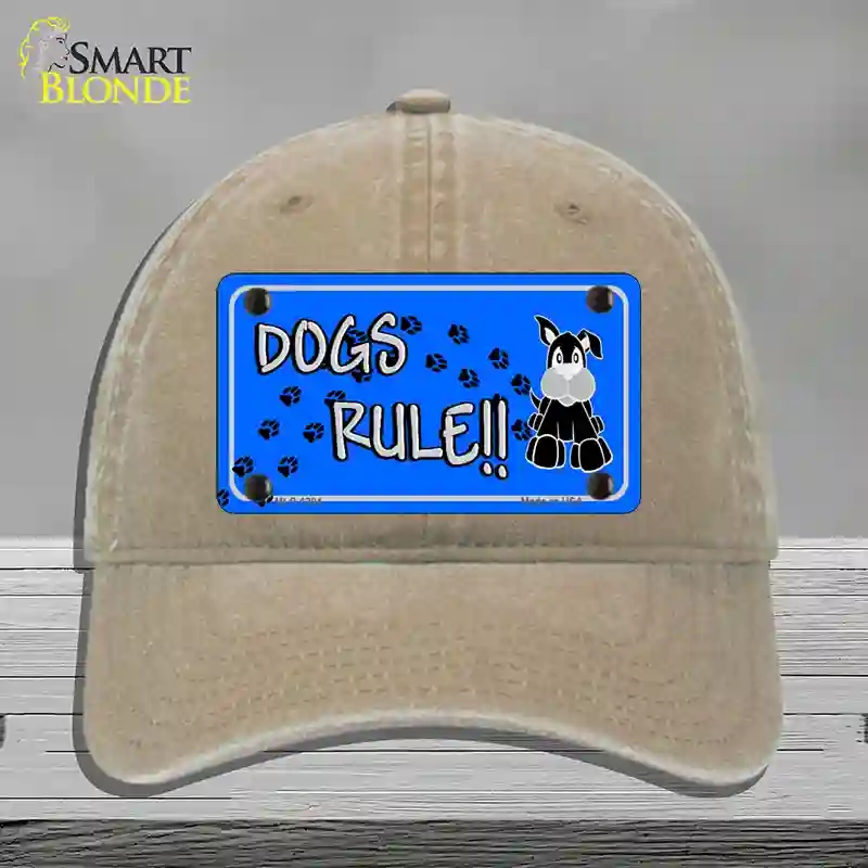 HAT09-MLP-1204 Dogs Rule Novelty License Plate Hat Tag, Unconstructed Cotton - Khaki
