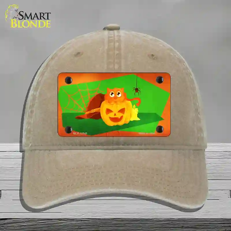 HAT09-MLP-12048 Pumpkin Kitty Novelty License Plate Hat, Unconstructed Cotton - Khaki