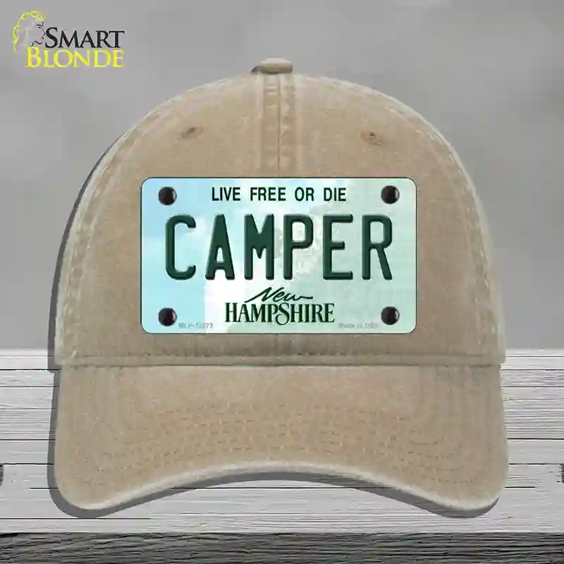 HAT09-MLP-12073 Camper   Hampshire State Novelty License Plate Hat, Unconstructed Cotton - Khaki