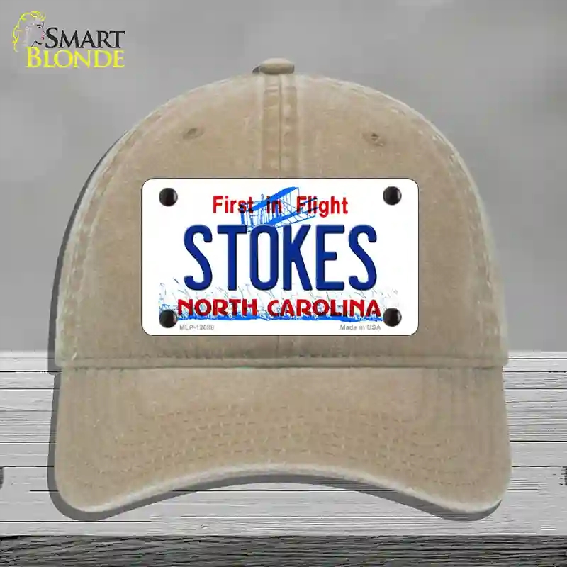 HAT09-MLP-12088 Stokes North Carolina State Novelty License Plate Hat, Unconstructed Cotton - Khaki