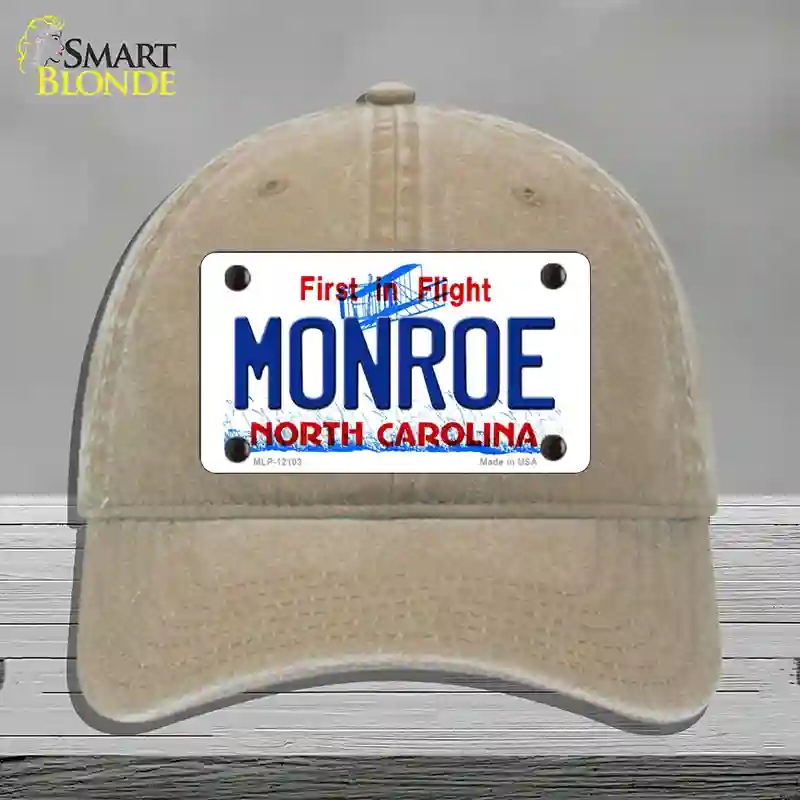HAT09-MLP-12103 Monroe North Carolina State Novelty License Plate Hat, Unconstructed Cotton - Khaki