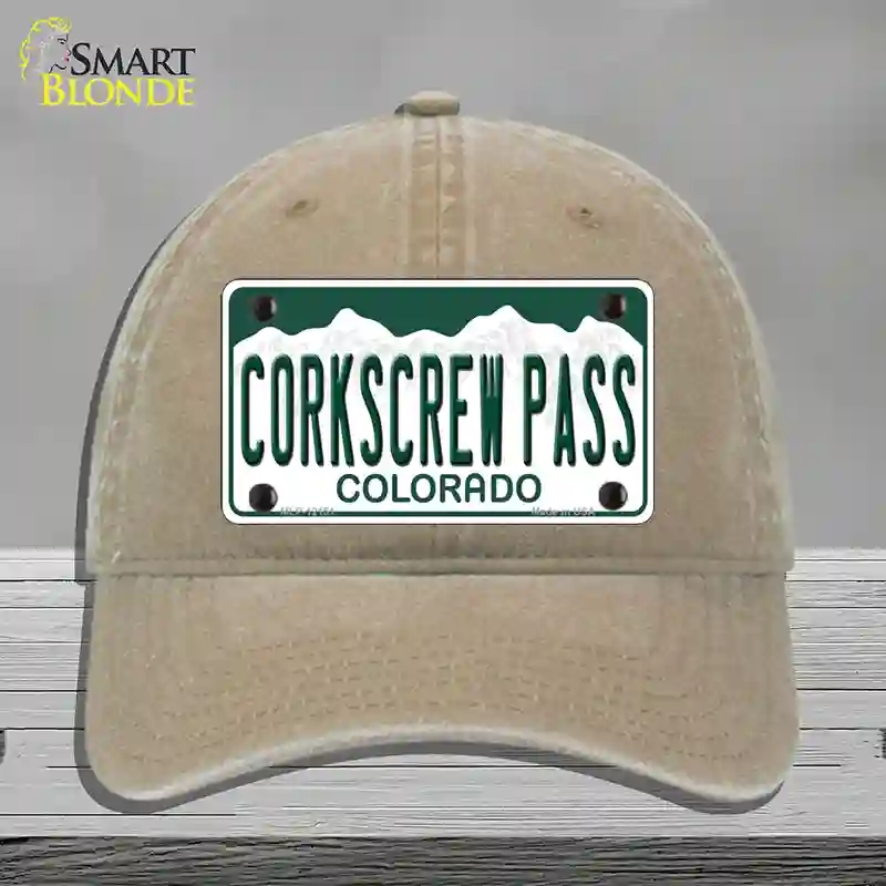 HAT09-MLP-12151 Corkscrew Pass Colorado Novelty License Plate Hat, Unconstructed Cotton - Khaki