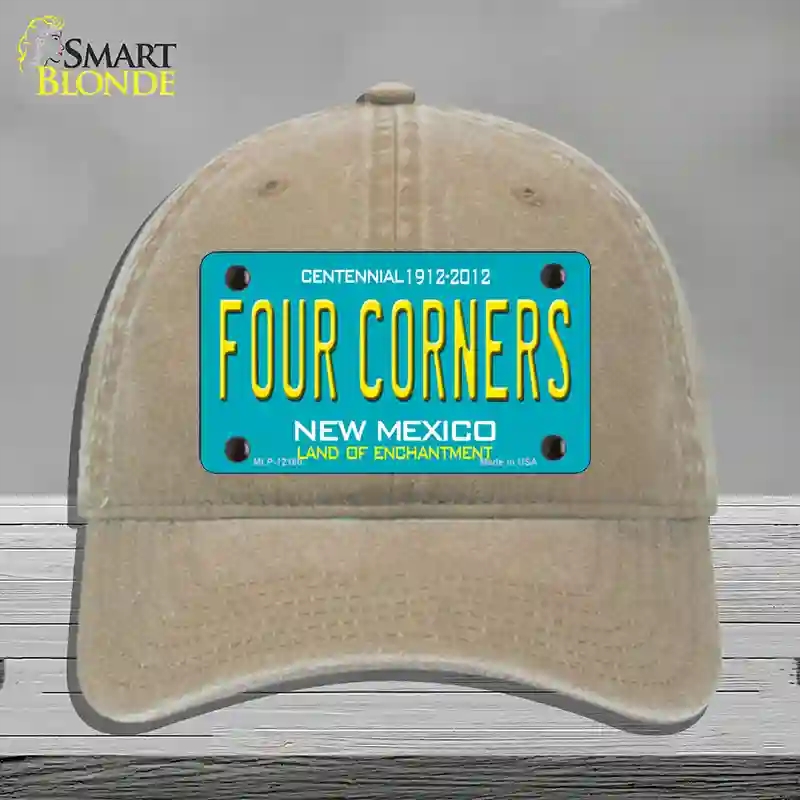 HAT09-MLP-12160 Four Corners Teal   Mexico Novelty License Plate Hat, Unconstructed Cotton - Khaki