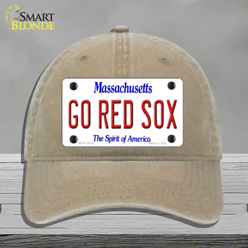 HAT09-MLP-12185 Go Red Sox Massachusetts Novelty License Plate Hat, Unconstructed Cotton - Khaki