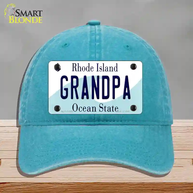 HAT10-MLP-11200 Grandpa Rhode Island State Novelty License Plate Hat, Unconstructed Cotton - Lake Blue