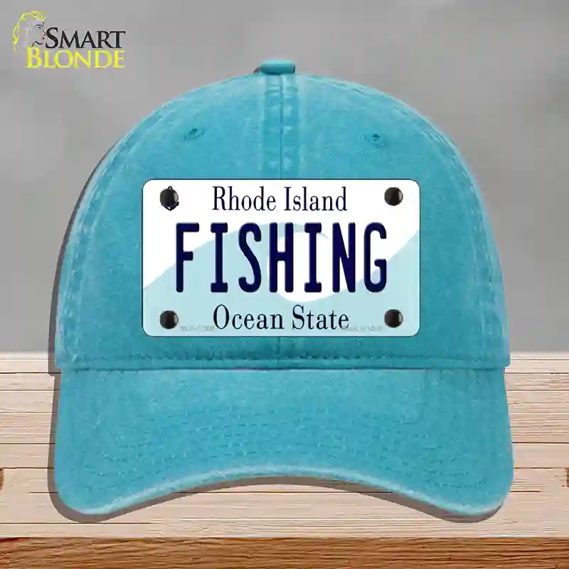 HAT10-MLP-11206 Fishing Rhode Island State Novelty License Plate Hat, Unconstructed Cotton - Lake Blue