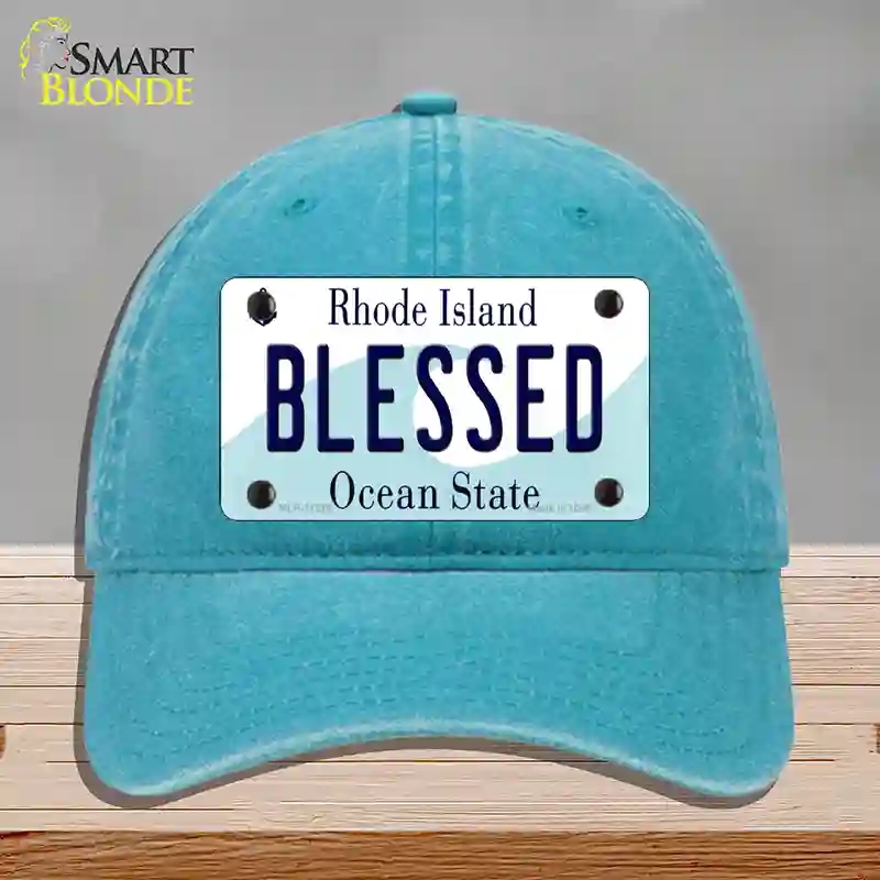 HAT10-MLP-11215 Blessed Rhode Island State Novelty License Plate Hat, Unconstructed Cotton - Lake Blue