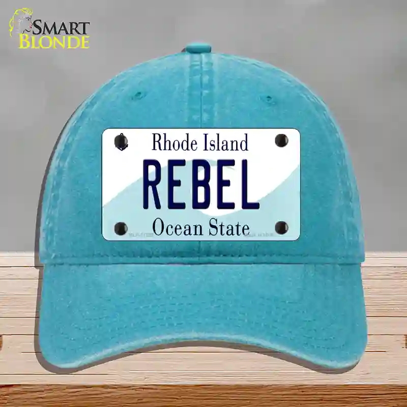 HAT10-MLP-11223 Rebel Rhode Island State Novelty License Plate Hat, Unconstructed Cotton - Lake Blue