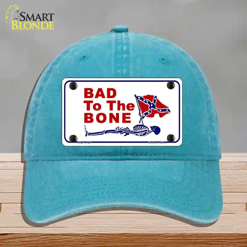 HAT10-MLP-1127 Bad to the Bone Novelty License Plate Hat, Unconstructed Cotton - Lake Blue