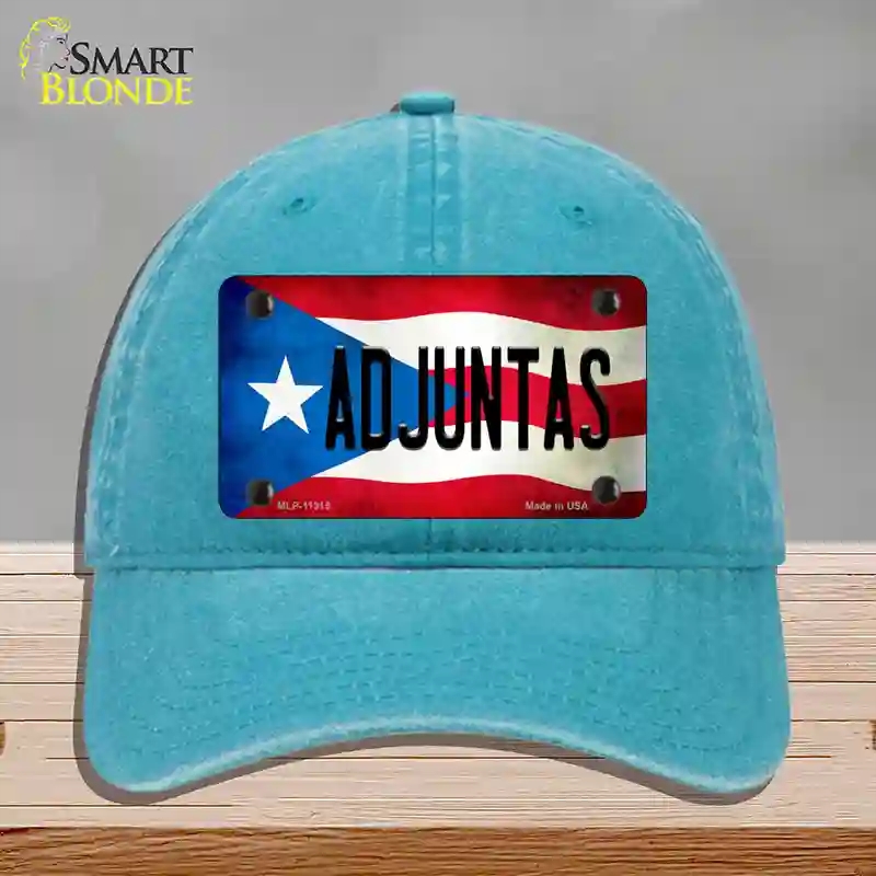 HAT10-MLP-11315 Adjuntas Puerto Rico Flag Novelty License Plate Hat, Unconstructed Cotton - Lake Blue
