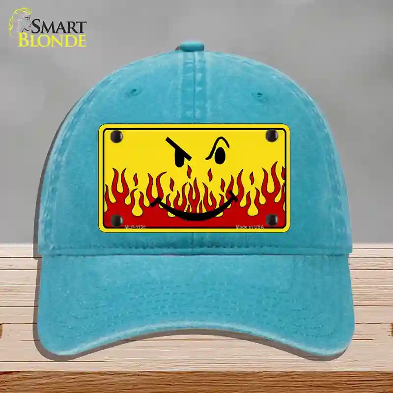 HAT10-MLP-1135 Smiley Flame Novelty License Plate Hat, Unconstructed Cotton - Lake Blue