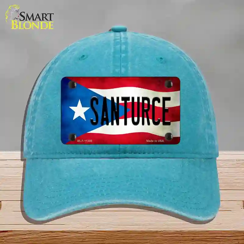 HAT10-MLP-11399 Santurce Puerto Rico Flag Novelty License Plate Hat, Unconstructed Cotton - Lake Blue