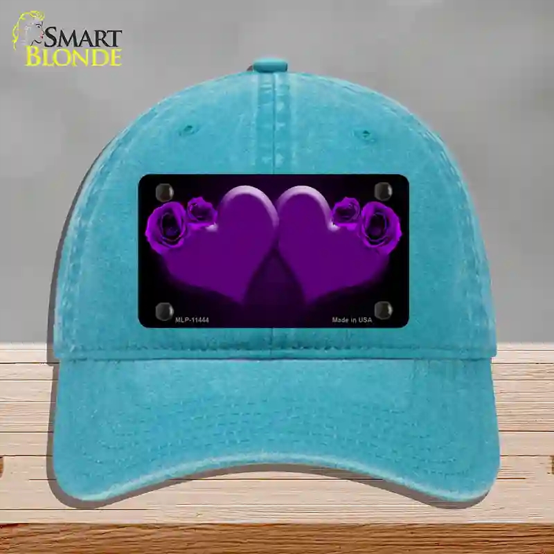 HAT10-MLP-11444 Hearts Over Roses in Purple Novelty License Plate Hat, Unconstructed Cotton - Lake Blue
