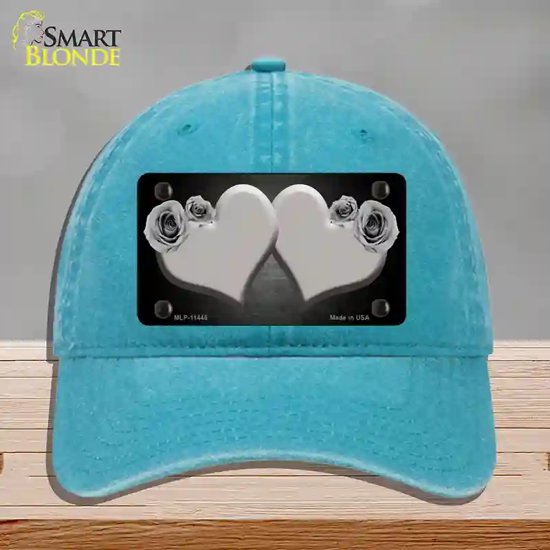 HAT10-MLP-11445 Hearts Over Roses in Gray Novelty License Plate Hat, Unconstructed Cotton - Lake Blue