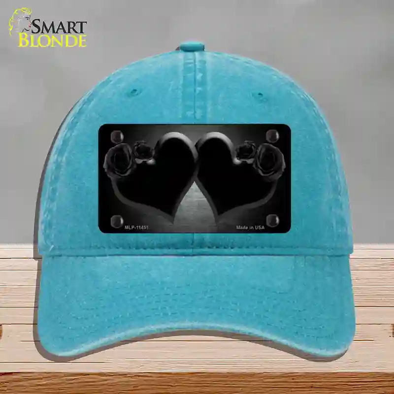 HAT10-MLP-11451 Hearts Over Roses in Black Novelty License Plate Hat, Unconstructed Cotton - Lake Blue