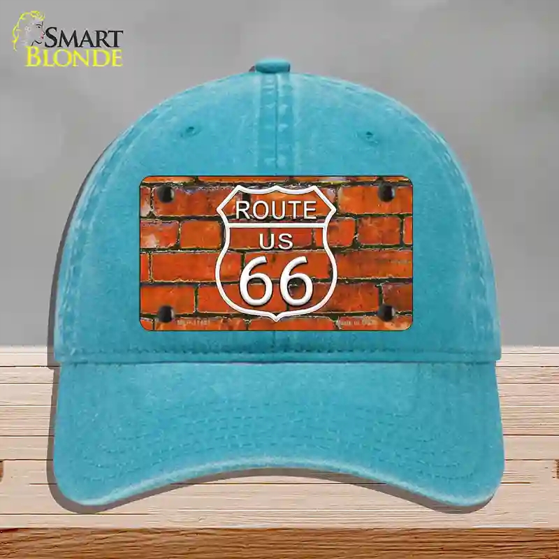 HAT10-MLP-11461 Route 66 Orange Brick Wall Novelty License Plate Hat, Unconstructed Cotton - Lake Blue