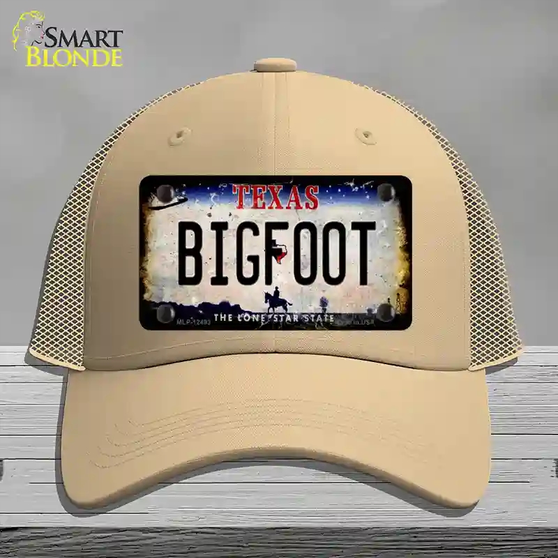 HAT15-MLP-12493 Bigfoot Texas Novelty License Plate Hat, Mesh - Khaki
