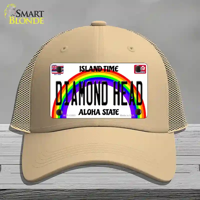HAT15-MLP-12553 Diamond Head Hawaii Novelty License Plate Hat, Mesh - Khaki