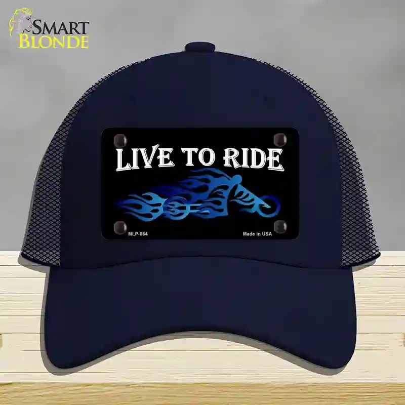 HAT16-MLP-064 Live to Ride Novelty License Plate Hat, Mesh - Navy