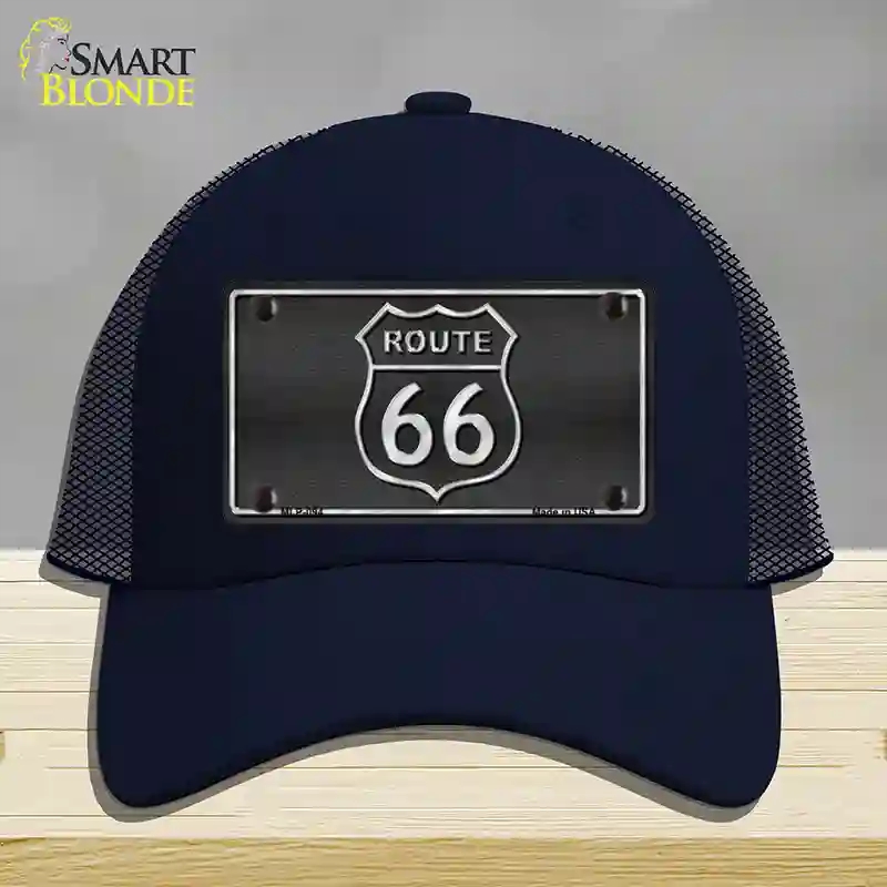 HAT16-MLP-094 Route 66 Shield Black Novelty License Plate Hat, Mesh - Navy