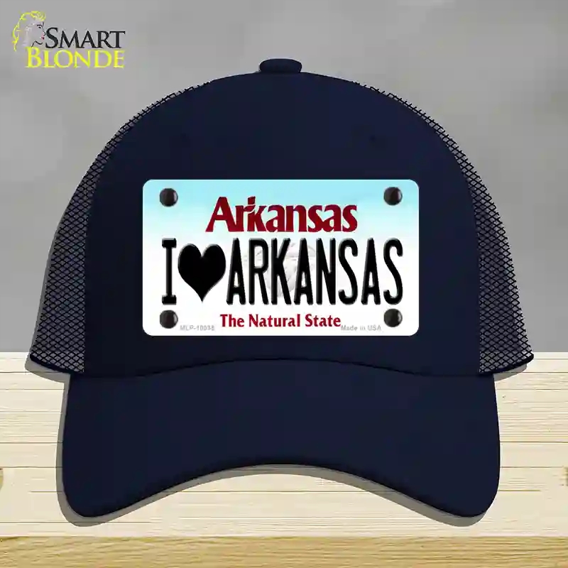 HAT16-MLP-10035 I Love Arkansas Novelty License Plate Hat, Mesh - Navy