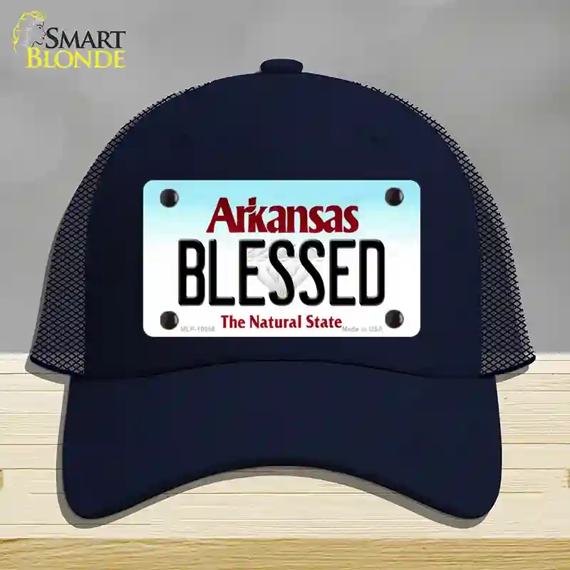 HAT16-MLP-10056 Blessed Arkansas Novelty License Plate Hat, Mesh - Navy