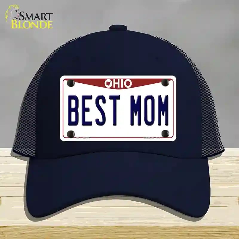 HAT16-MLP-10099 Best Mom Ohio Novelty License Plate Hat, Mesh - Navy