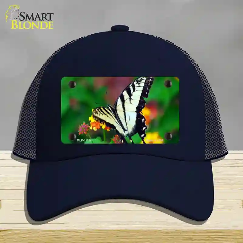 HAT16-MLP-11236 Butterfly Black & White Novelty License Plate Hat, Mesh - Navy