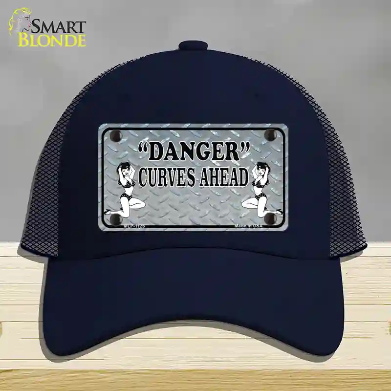 HAT16-MLP-1126 Danger Curves Ahead Novelty License Plate Hat, Mesh - Navy