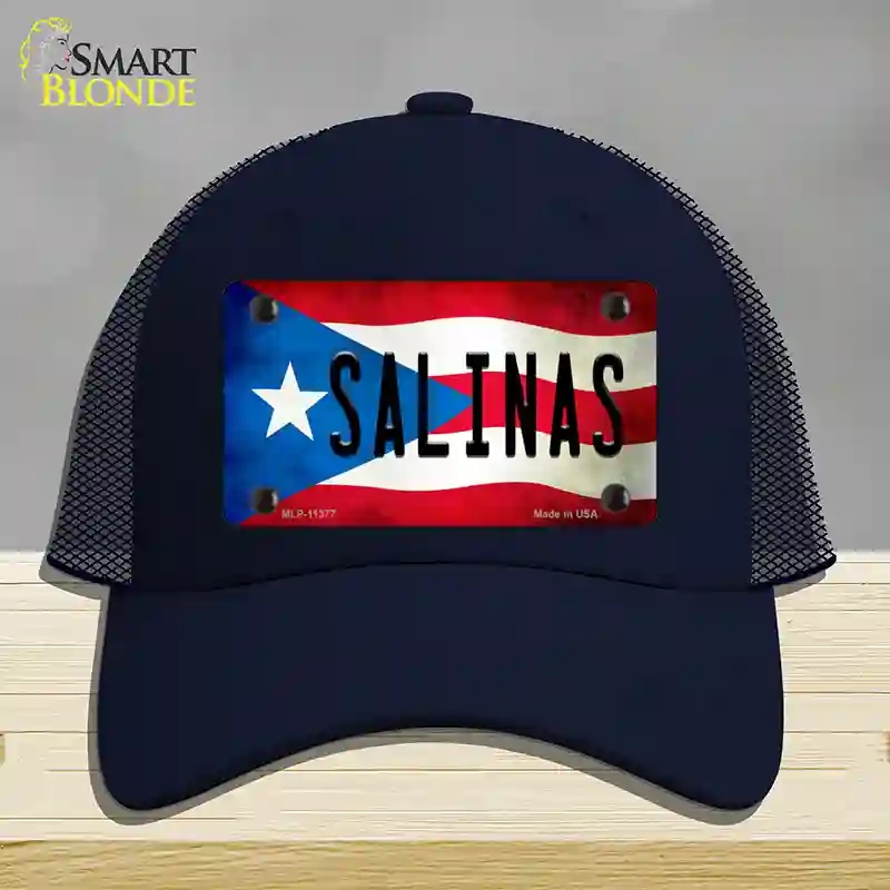 HAT16-MLP-11377 Salinas Puerto Rico Flag Novelty License Plate Hat, Mesh - Navy
