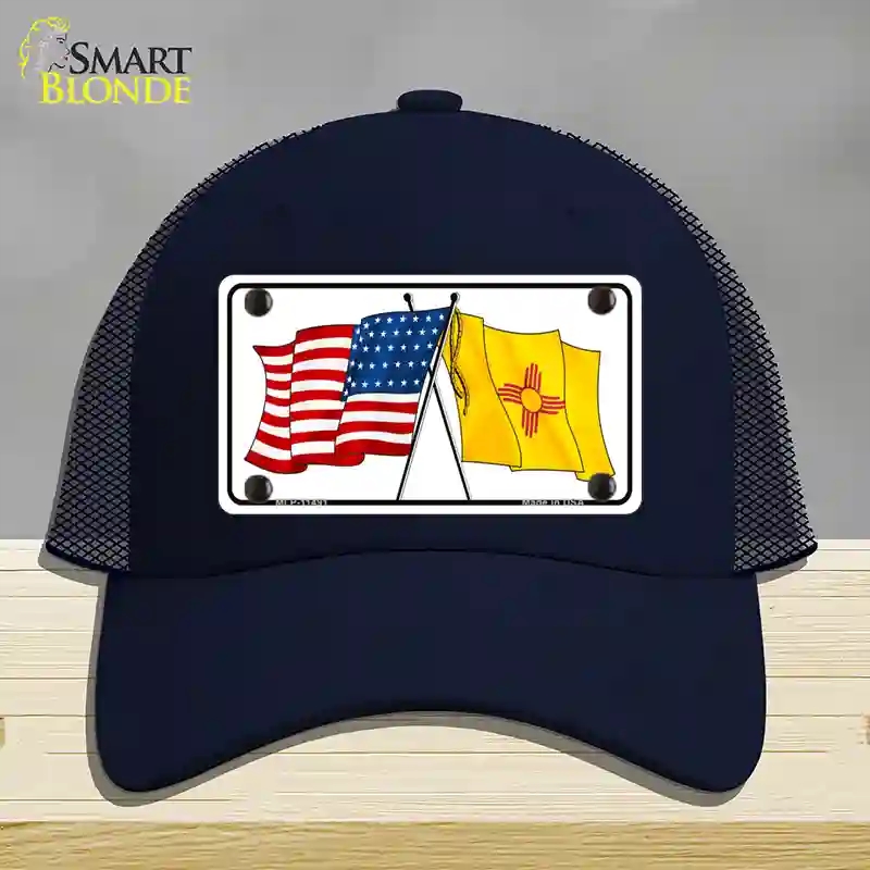 HAT16-MLP-11491   Mexico Crossed US Flag Novelty License Plate Hat, Mesh - Navy
