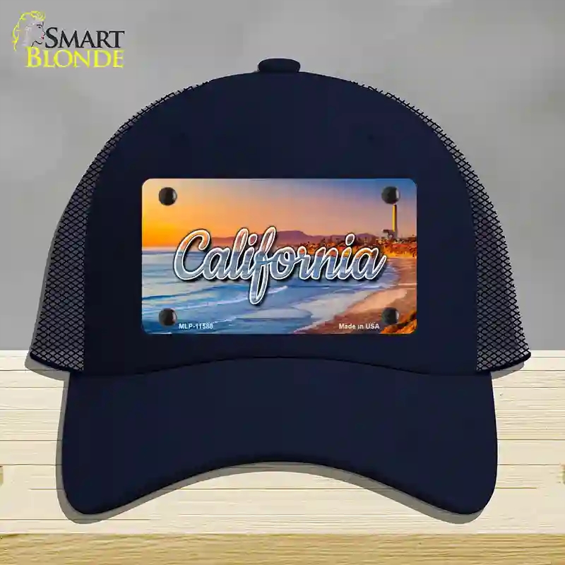 HAT16-MLP-11588 California Beach State Novelty License Plate Hat, Mesh - Navy