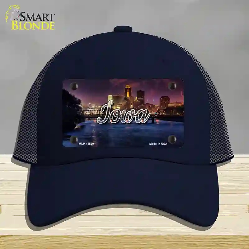 HAT16-MLP-11599 Iowa Bridge City Lights State Novelty License Plate Hat, Mesh - Navy