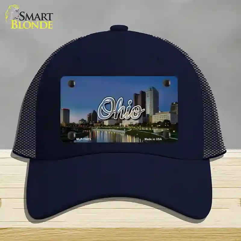 HAT16-MLP-11623 Ohio River City Skyline State Novelty License Plate Hat, Mesh - Navy