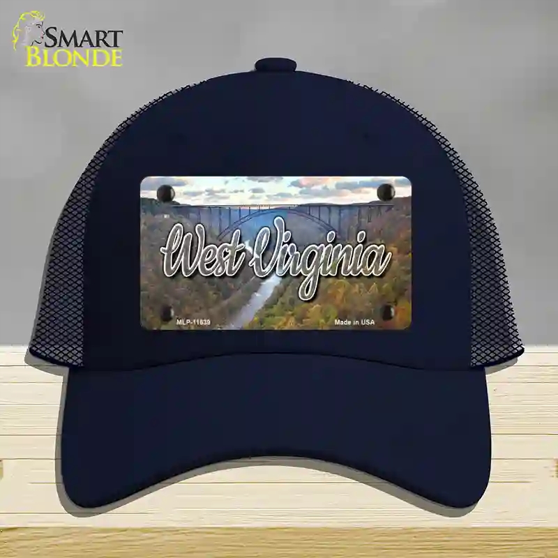 HAT16-MLP-11639 West Virginia River Bridge State Novelty License Plate Hat, Mesh - Navy