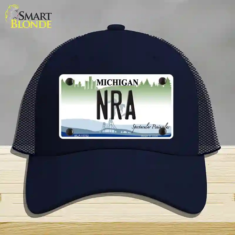 HAT16-MLP-11782 NRA Michigan Novelty License Plate Hat, Mesh - Navy