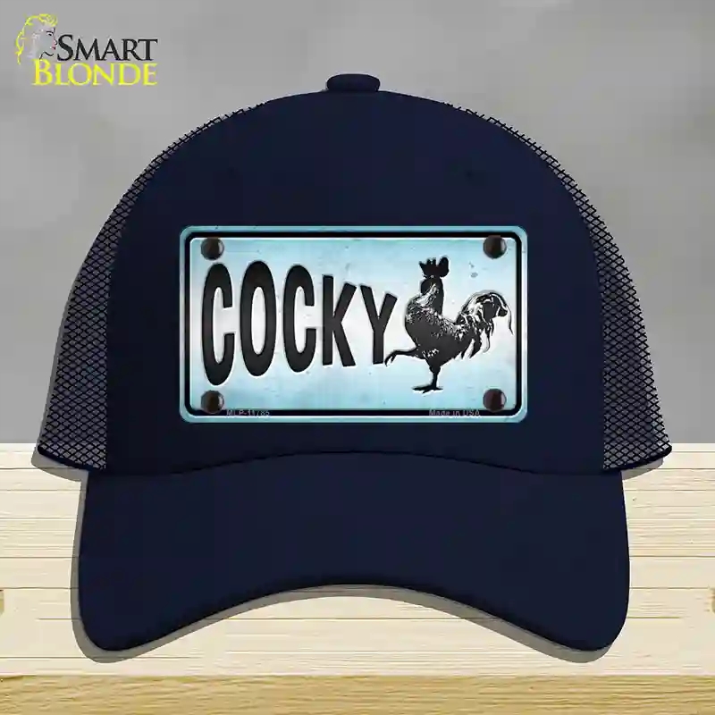 HAT16-MLP-11785 Cocky Chicken Novelty License Plate Hat, Mesh - Navy
