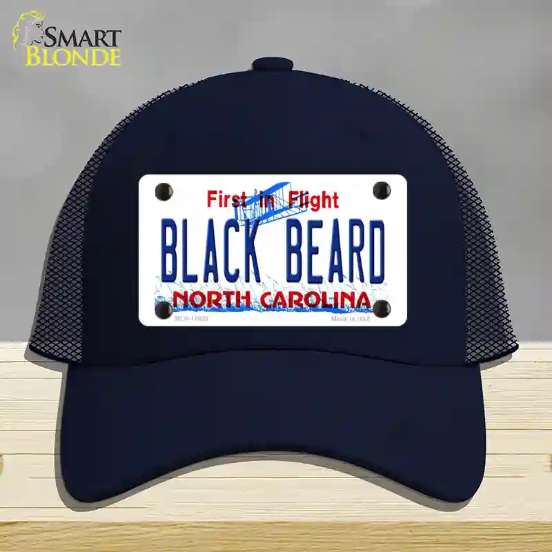 HAT16-MLP-11829 Black Beard North Carolina Novelty License Plate Hat, Mesh - Navy