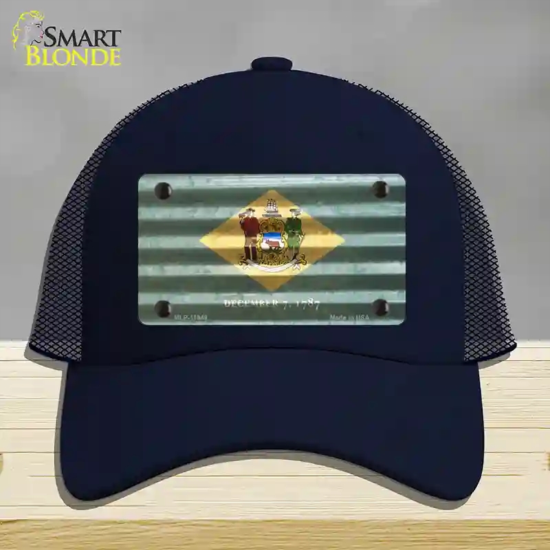HAT16-MLP-11949 Delaware Corrugated Flag Novelty License Plate Hat, Mesh - Navy